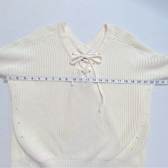 Fate Double V-Neck Lace Up Ribbed Knit White Sweater Size S - Picture 8 of 11